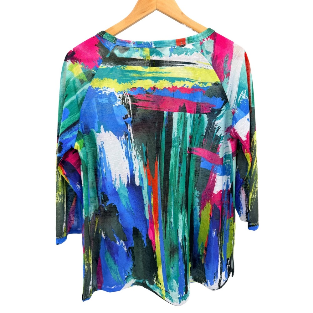Ali Miles Round Neck Raglan Sleeve Sequin Pocket Tunic Shirt Sz Medium Artsy - Picture 5 of 5